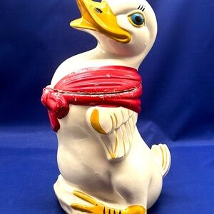 Vintage Ceramic Duck Cookie Jar Red Scarf Crackle Glaze Farmhouse Decor